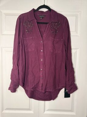 Rock & Republic Plum Embellished Button-Down Shirt